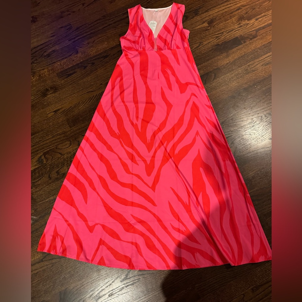 NWT Made With Love bright pink lightweight polyester maxi dress. Small